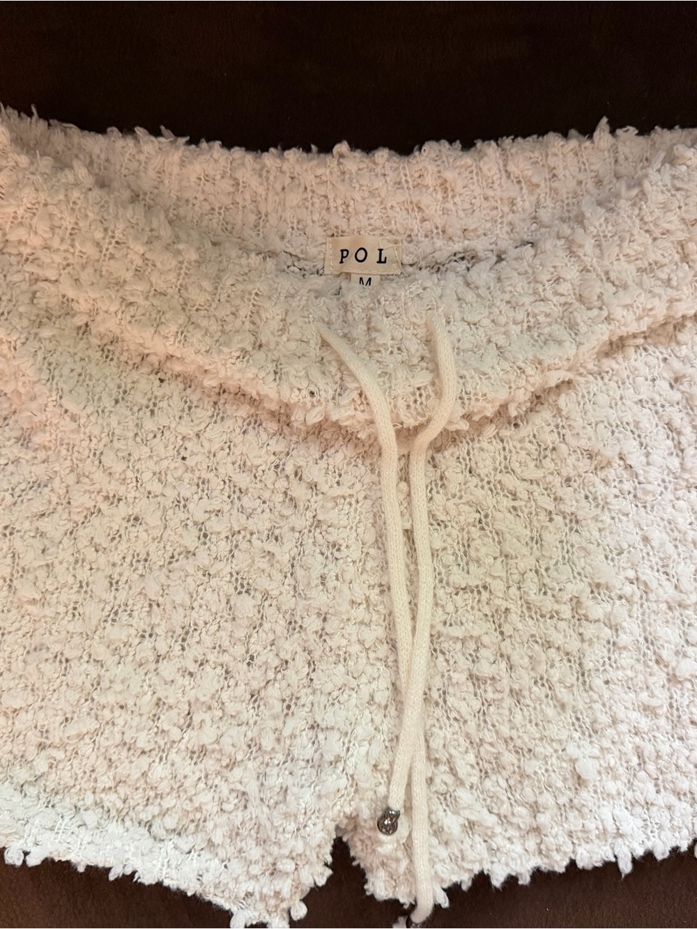 POL Cream Bouclé Cowl Drawstring Sweater